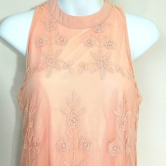 Tunic tank top blush peach Grecian crochet lace embroidery lined longer flowy - Picture 3 of 10